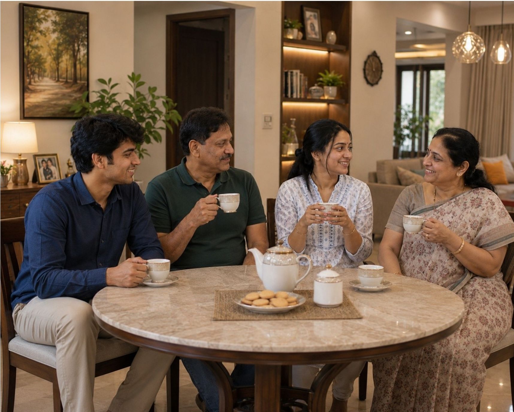 Indian family sharing tea